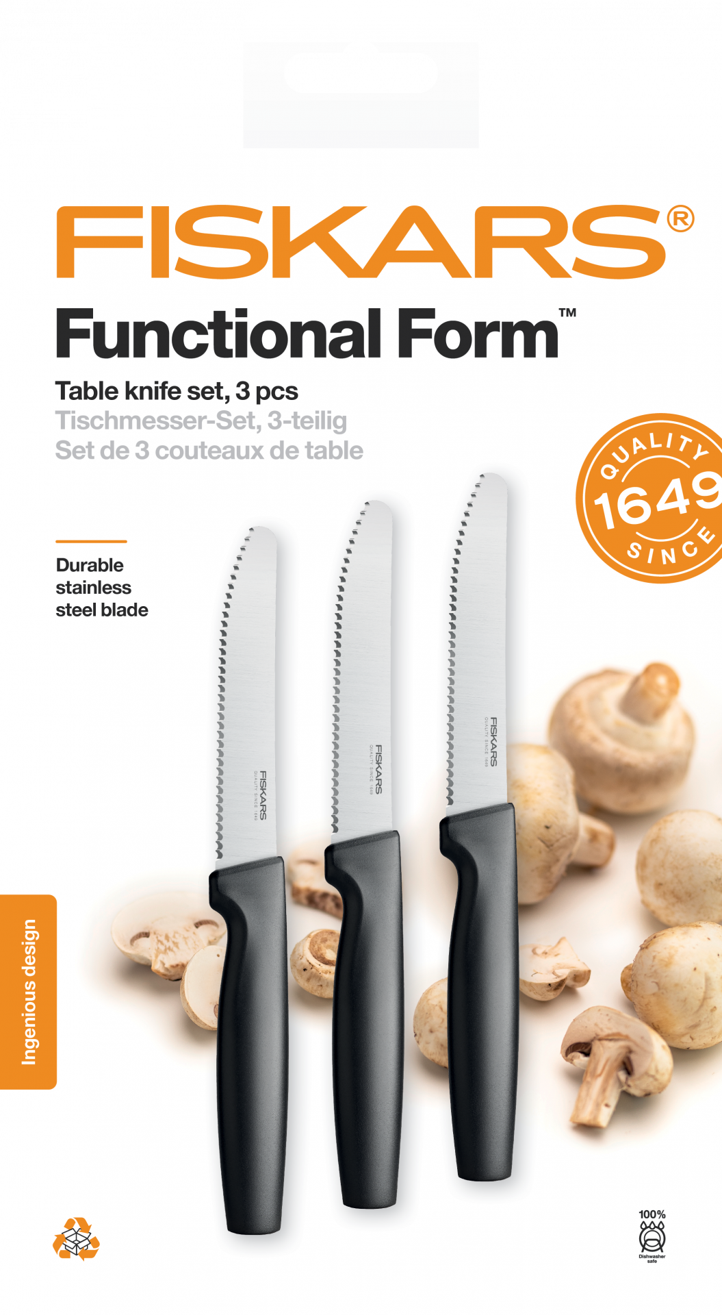 Fiskars Functional Form asztali késkészlet, fekete, 3 db-os termék fő termékképe