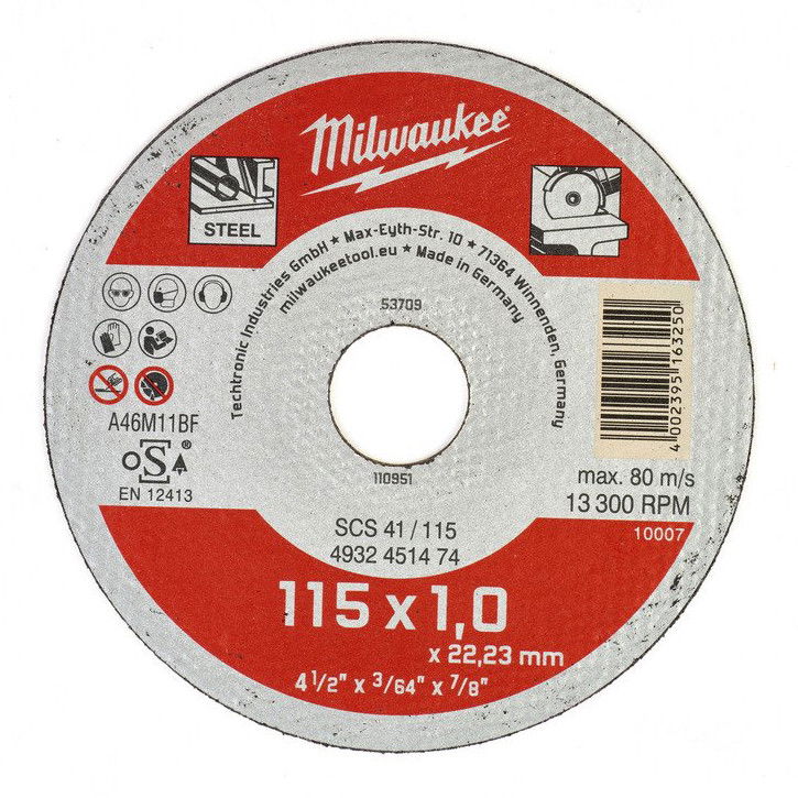 Milwaukee WSCS41 STANDARD fémvágó tárcsa, egyenes, 115x1.0 mm termék fő termékképe