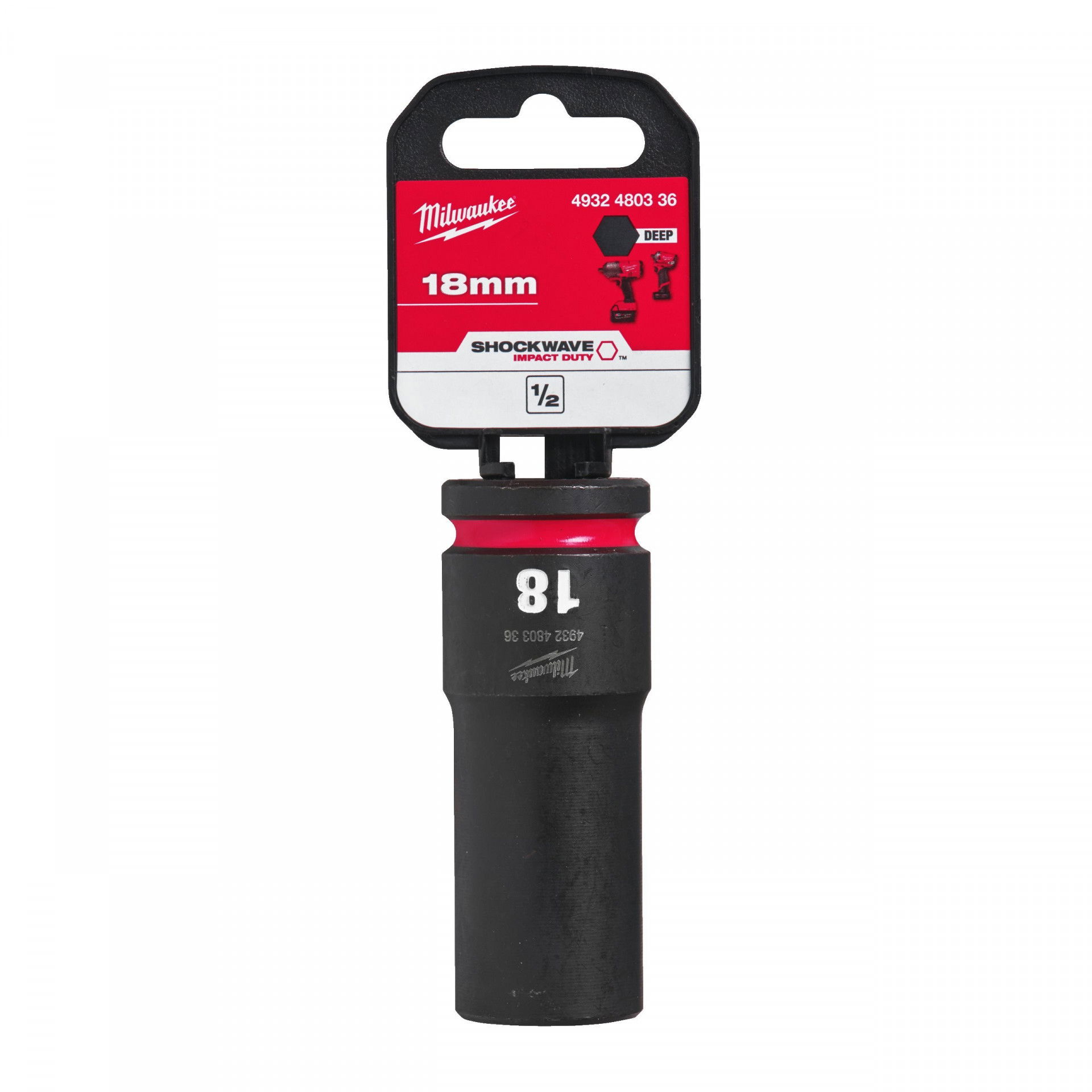 Milwaukee Shockwave Impact Duty™ 1/2"-os gépi dugókulcs fej, hosszú, 6-lapú, 18 mm termék fő termékképe