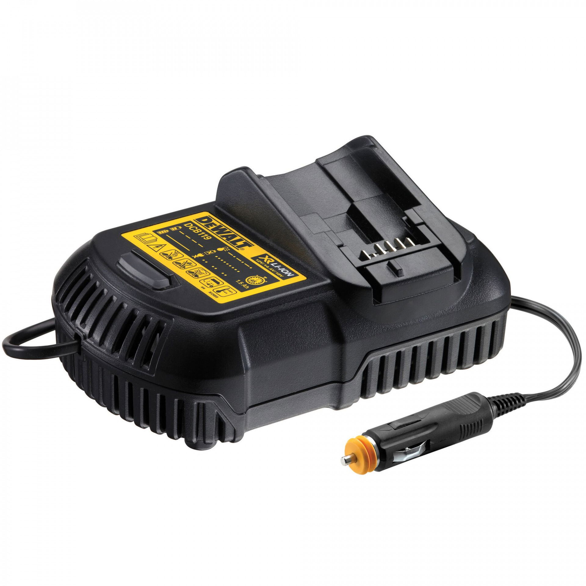 Dewalt DCB119 18 V XR gyorstöltő gépkocsi szivargyújtó-csatlakozóval termék fő termékképe